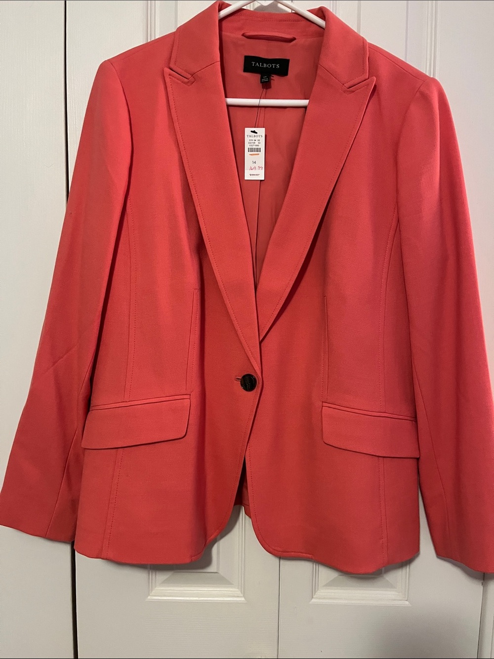 Talbots Coral Blazer with Single Black Button